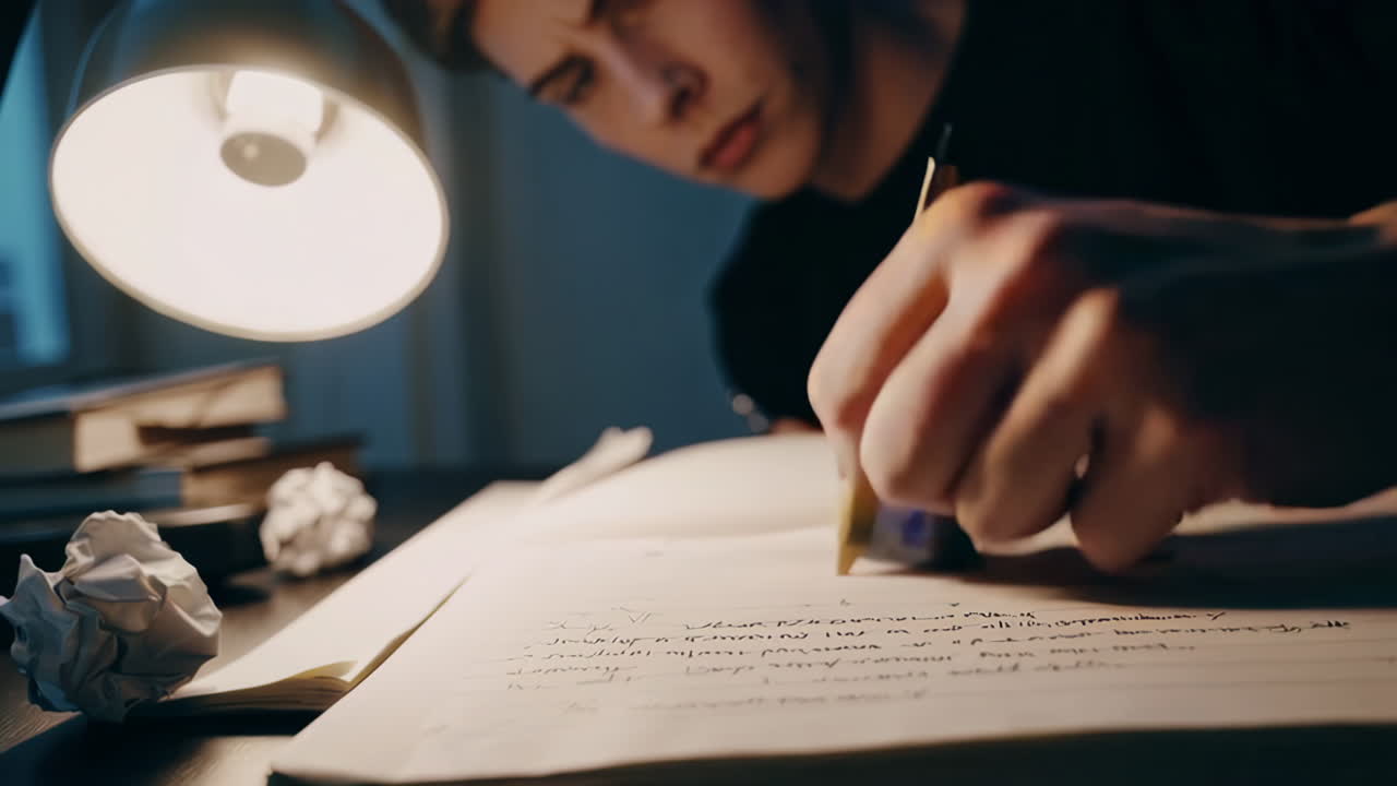 Focused Student Studying Late at Night