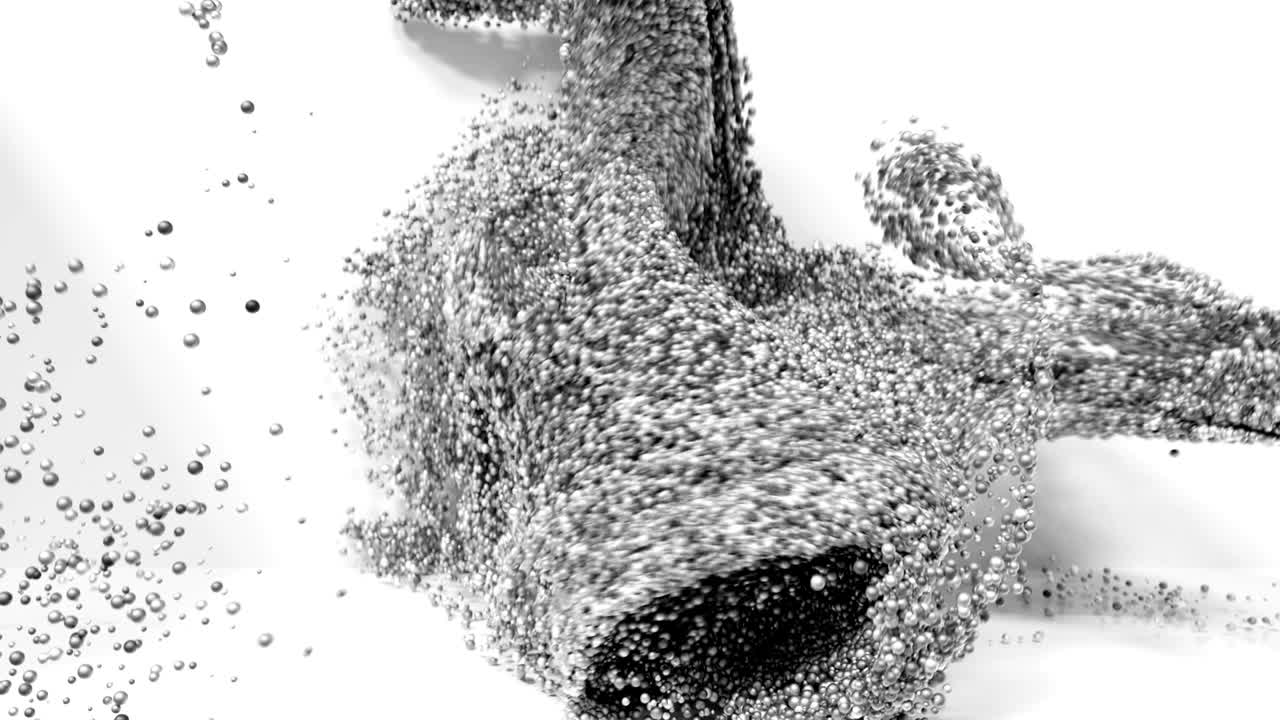 4K Abstract Particle Spheres Fill An Empty Room.