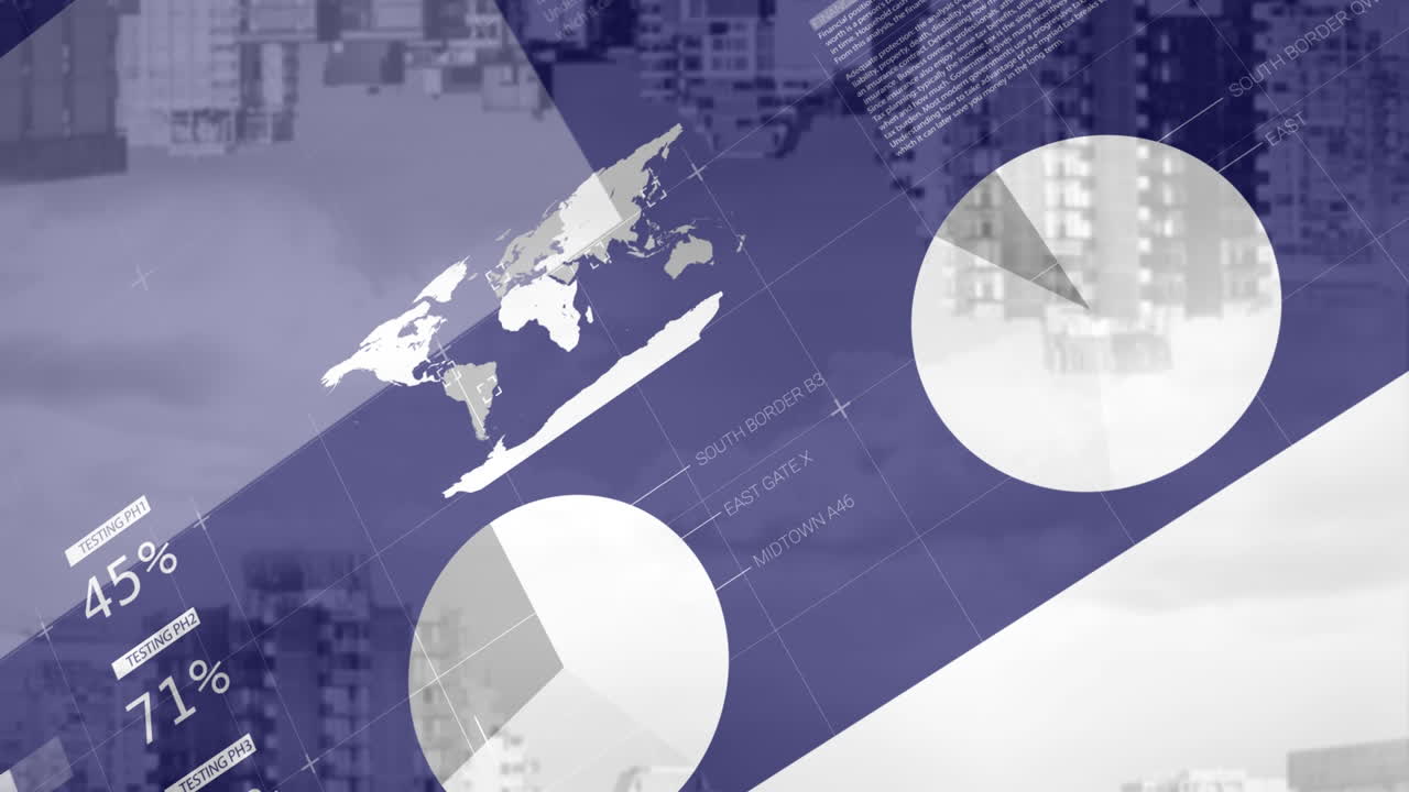 도시 풍경 위의 데이터 처리 애니메이션