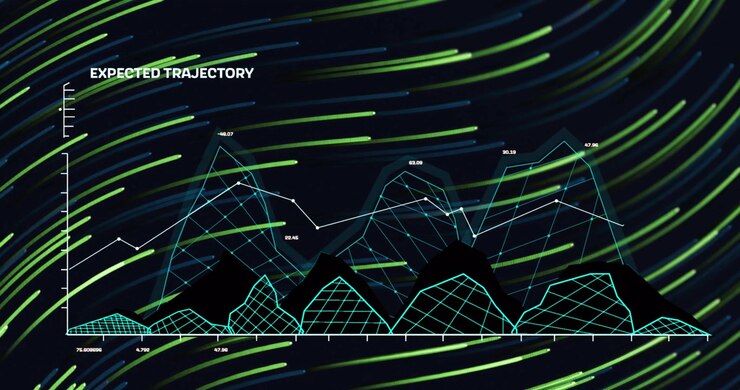 Data Visualization Showing Expected Trajectory With Moving Light Trails