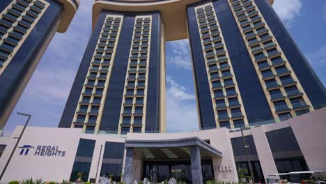 view for a hotel in el alamein, egypt in the evening low angle shot, arc shot