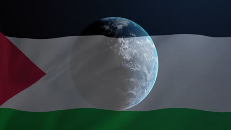 animation of globe over flag of palestine