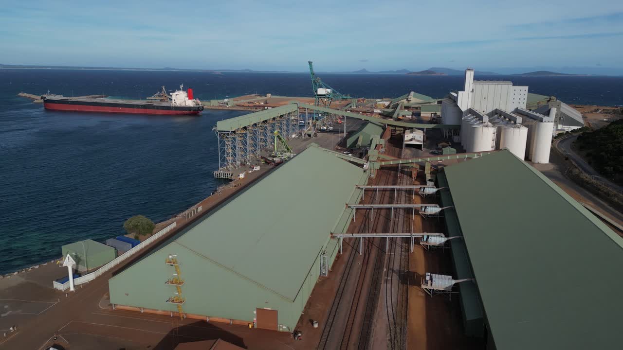 Aerial panorama over the mining harbor in Esperance, Australia.