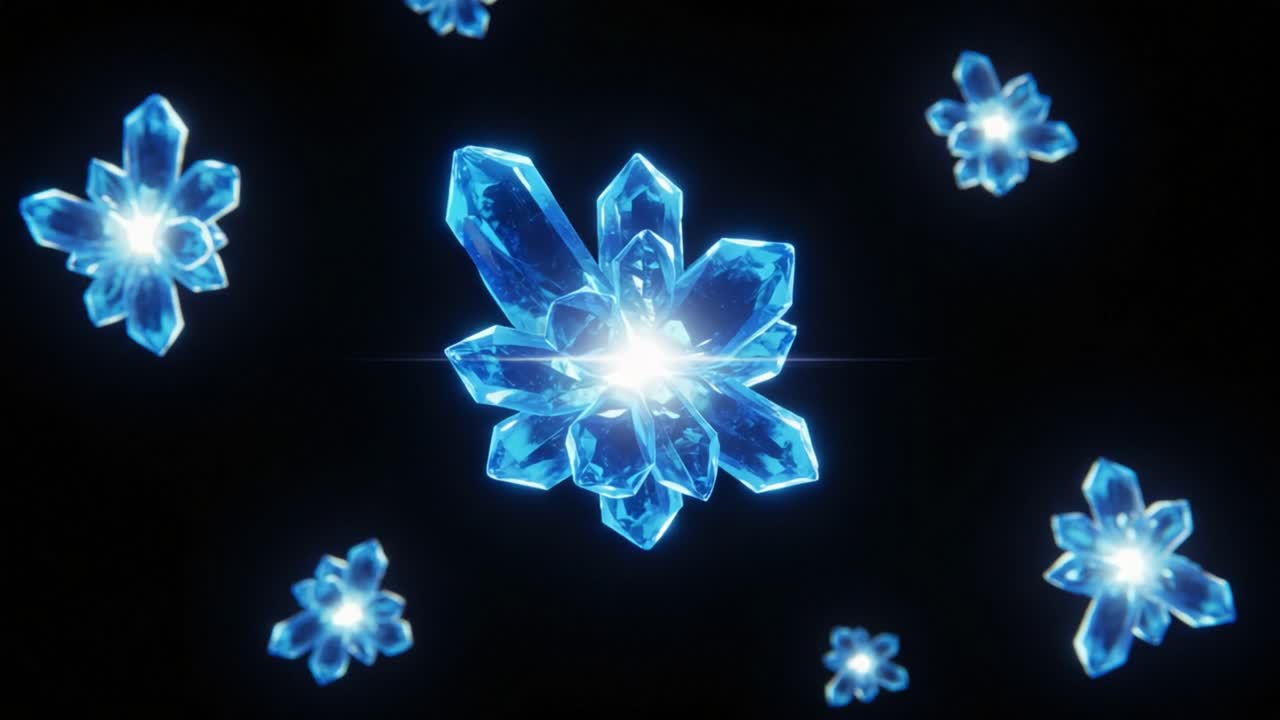 A Stunning Display of Ethereal Crystals Radiating Light Against a Dark Background, Capturing the Beauty of Frozen Geometry in Two Mesmerizing Frames