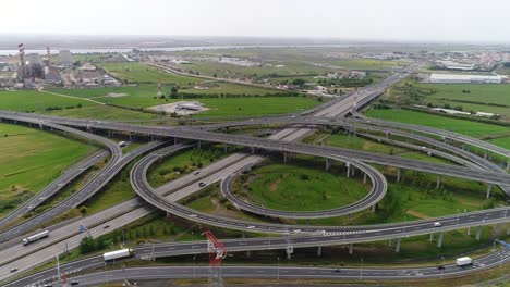 Road-traffic-with-cars-in-movement-on-street,-top-down-view,-auto-junction