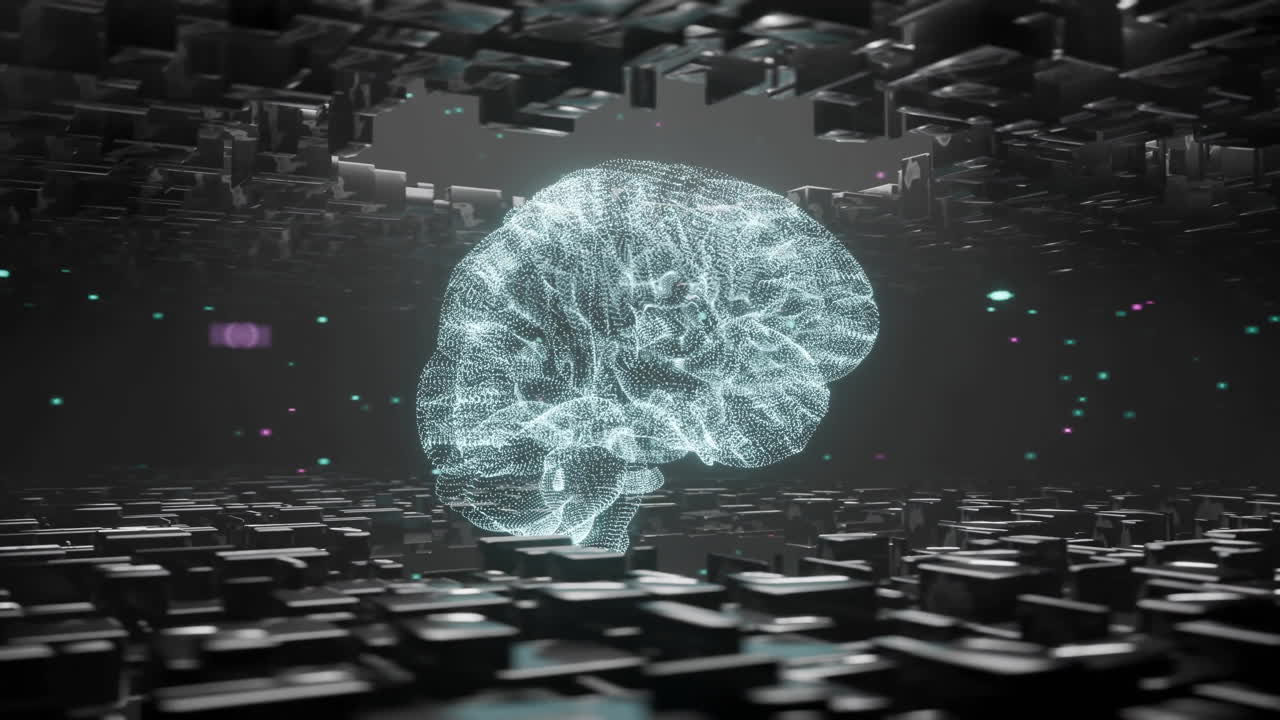 Animation of human brain connections over black background