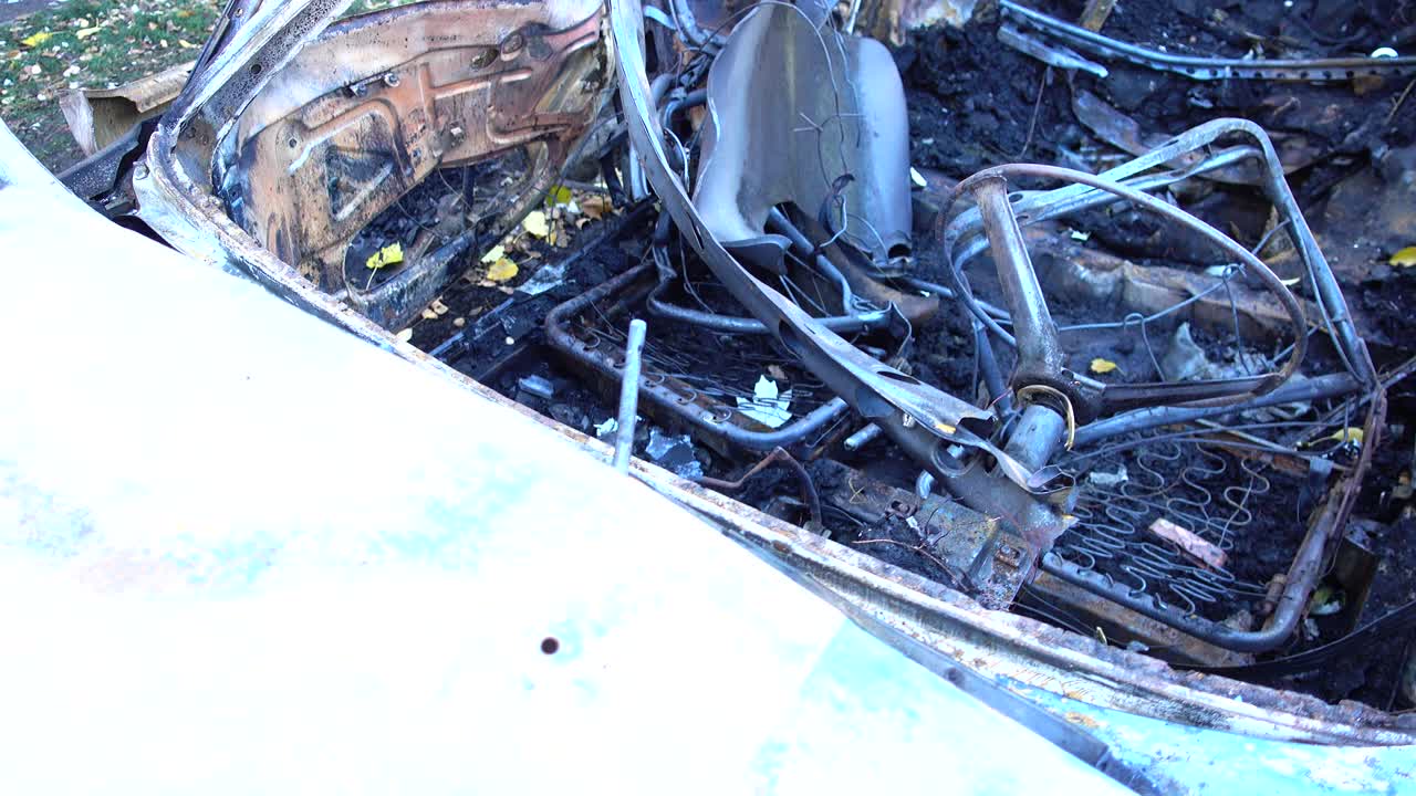 The blown-up car as a result of terrorist attack. Car after terrorist attack