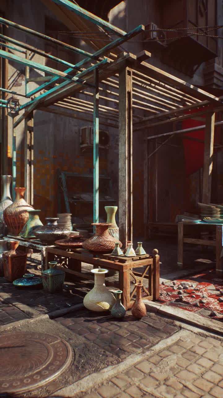 중동 도시 에서 도자기를 파는 거리 판매자