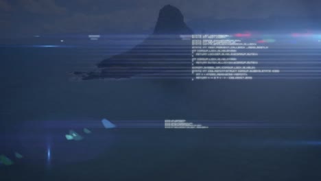 animación del procesamiento de datos sobre el paisaje marino