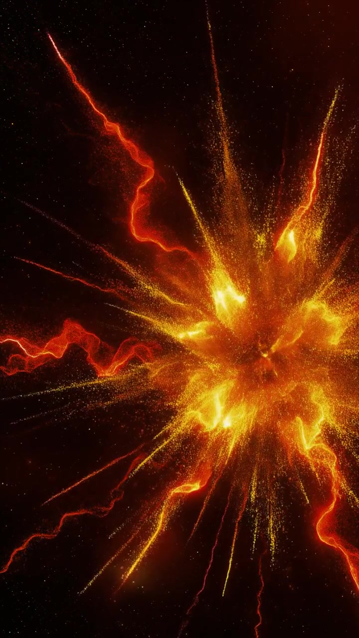 Abstract Golden Energy Explosion with Glowing Particles and Lightning Effects