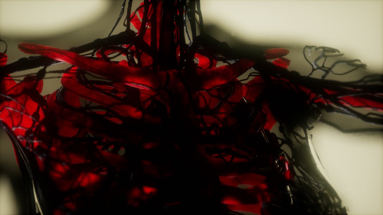 los huesos del esqueleto humano escanean brillando