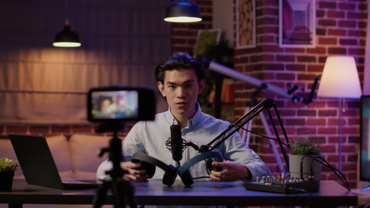 Man Recording Podcast in Studio