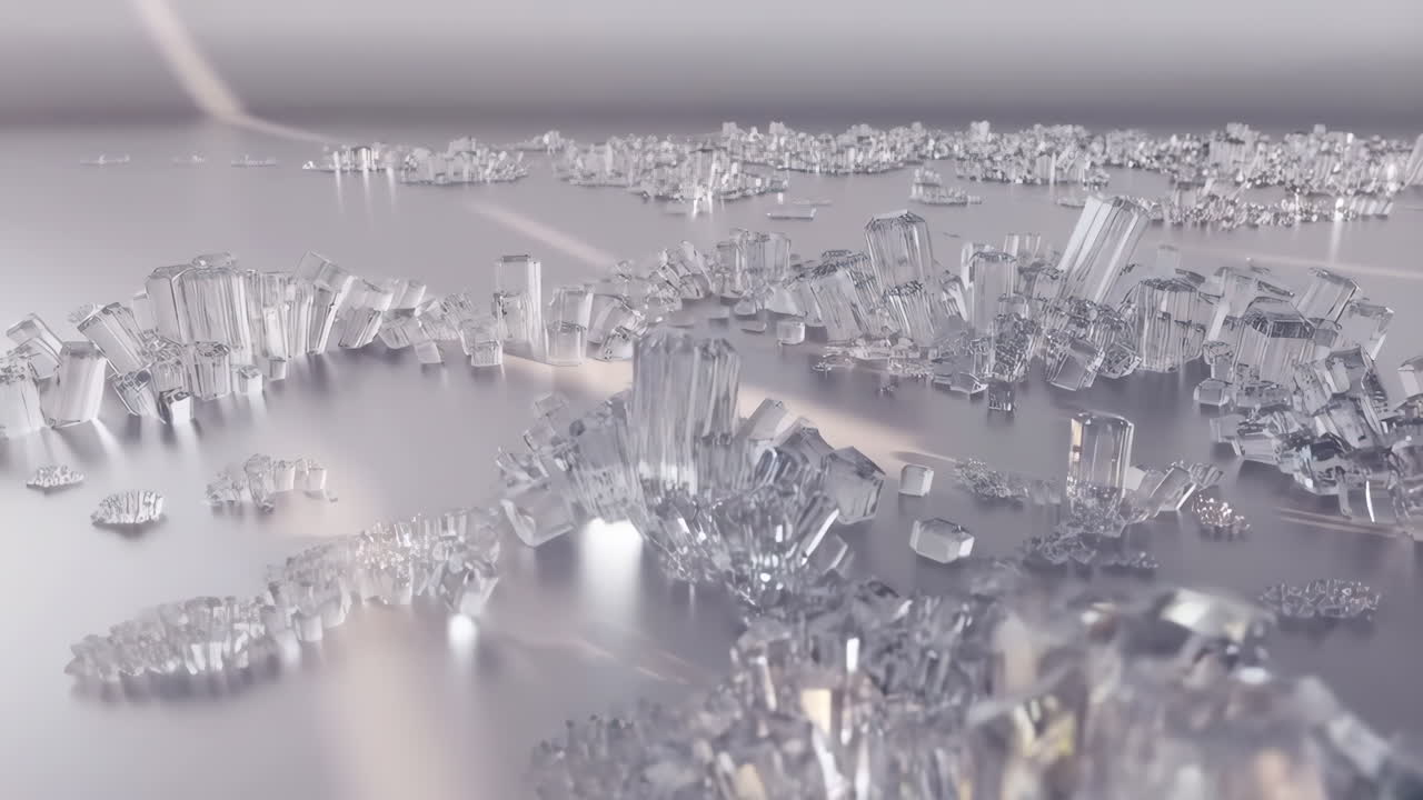 Abstract Field of Clear Crystalline Structures on a Reflective Surface