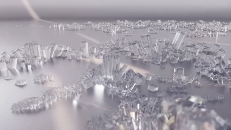 abstract field of clear crystalline structures on a reflective surface