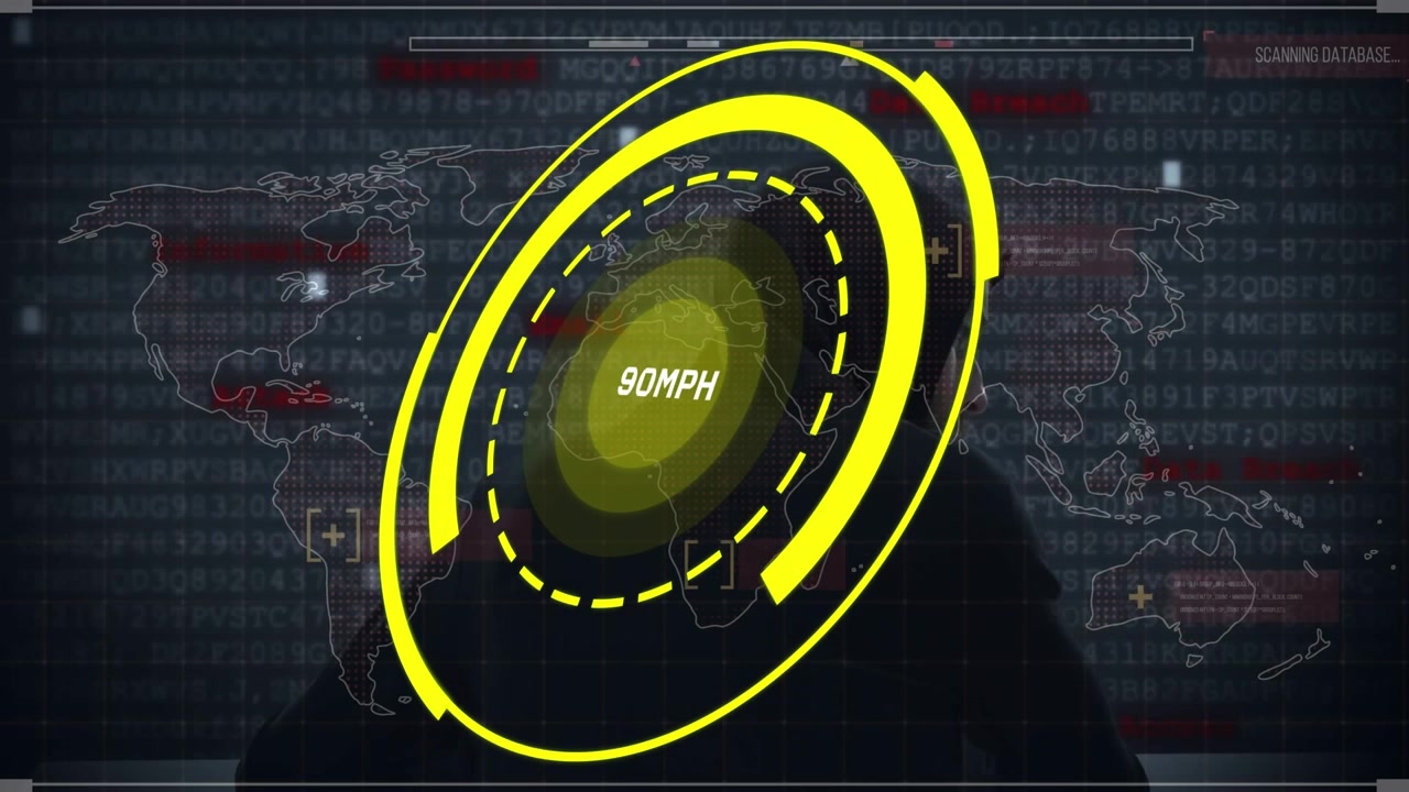 Animation of data processing and world map over caucasian male hacker