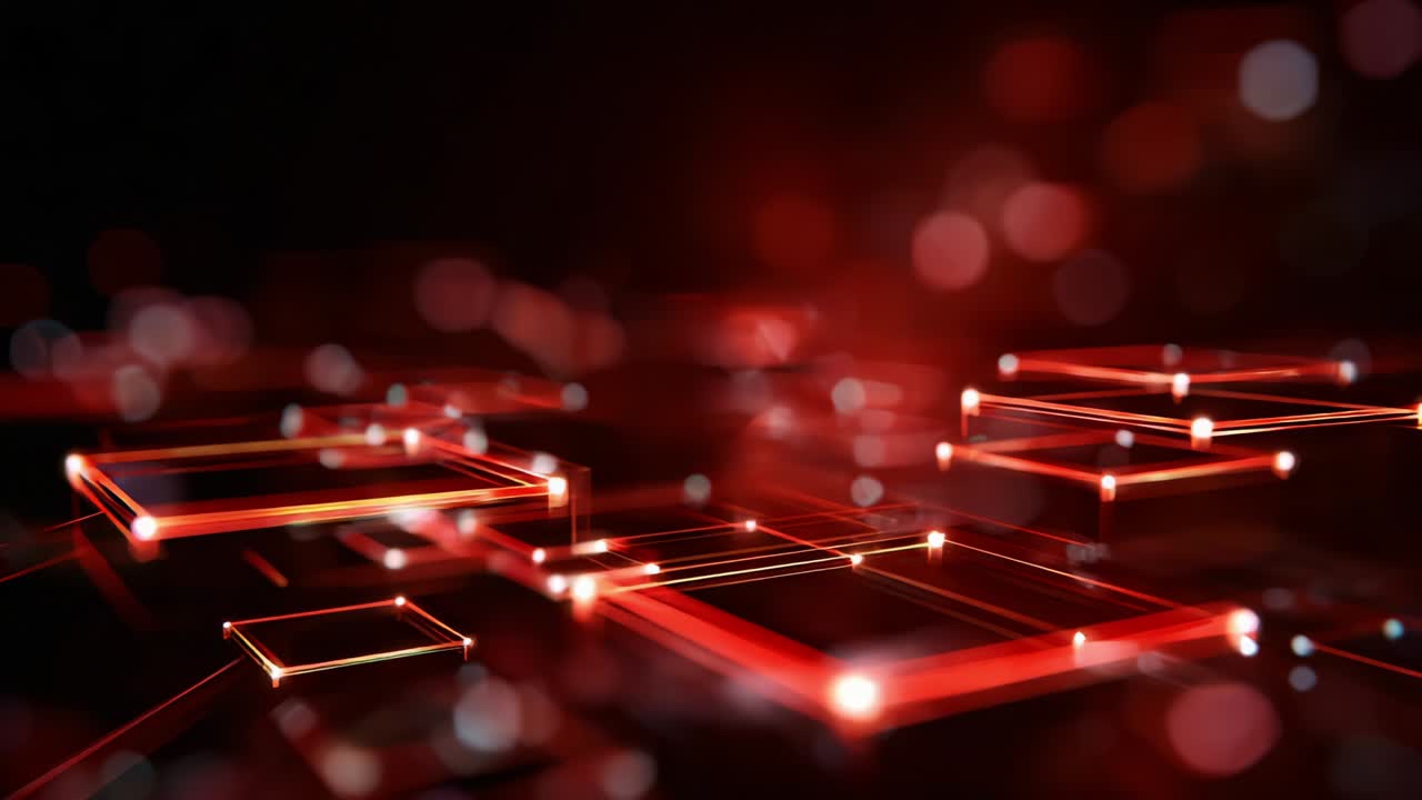 A mesmerizing visual experience designed with geometric shapes and glowing red elements, showcasing a dynamic interplay of light and shadow that captivates viewers' imagination and evokes a sense of depth and dimension