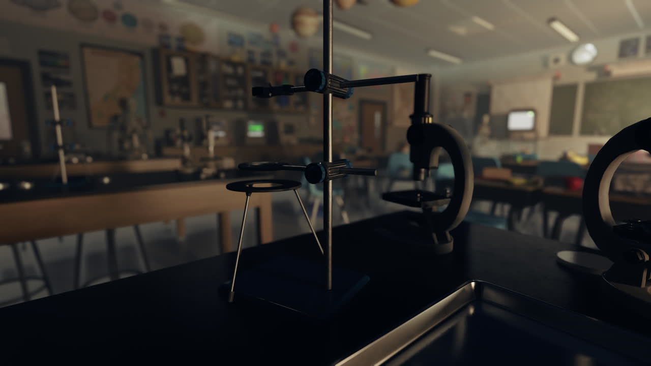 많은 테이블과 의자들로 가득 찬 방