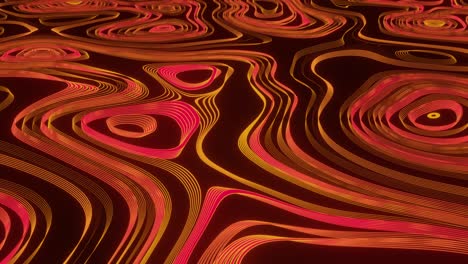 animation of glowing formation of red and orange liquid lines moving on seamless loop