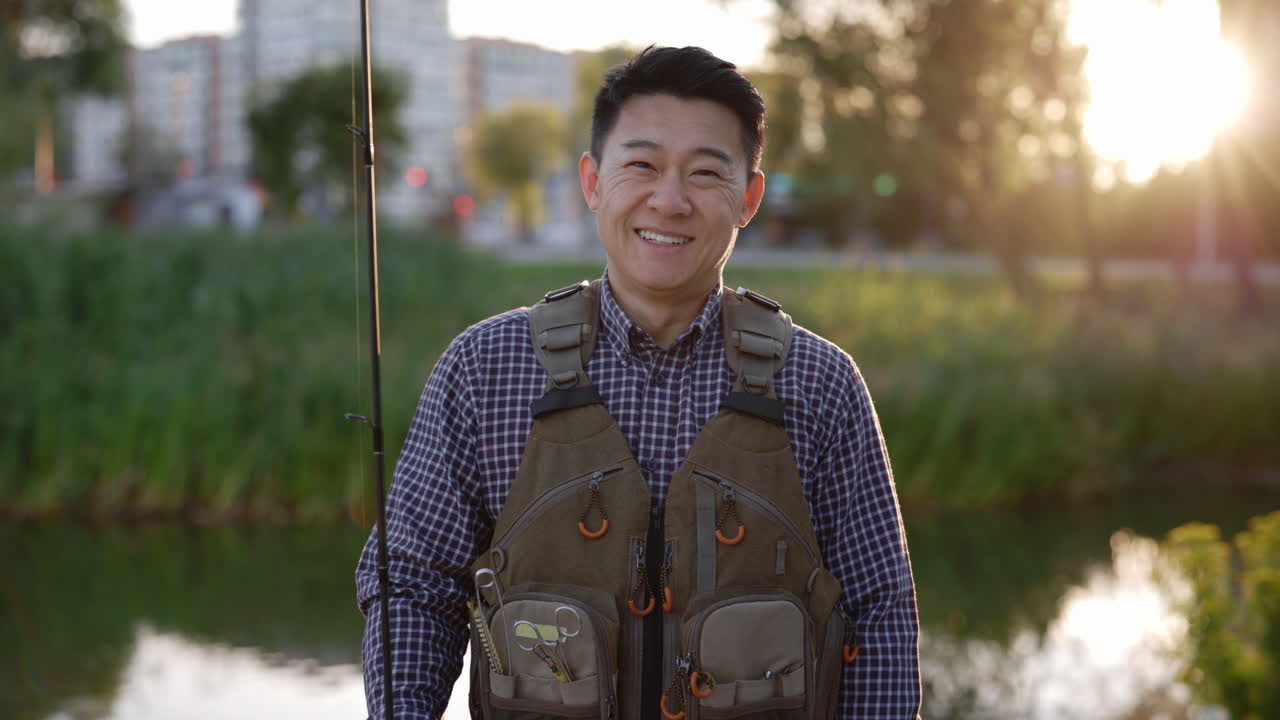 Happy Man Fishing in the Park