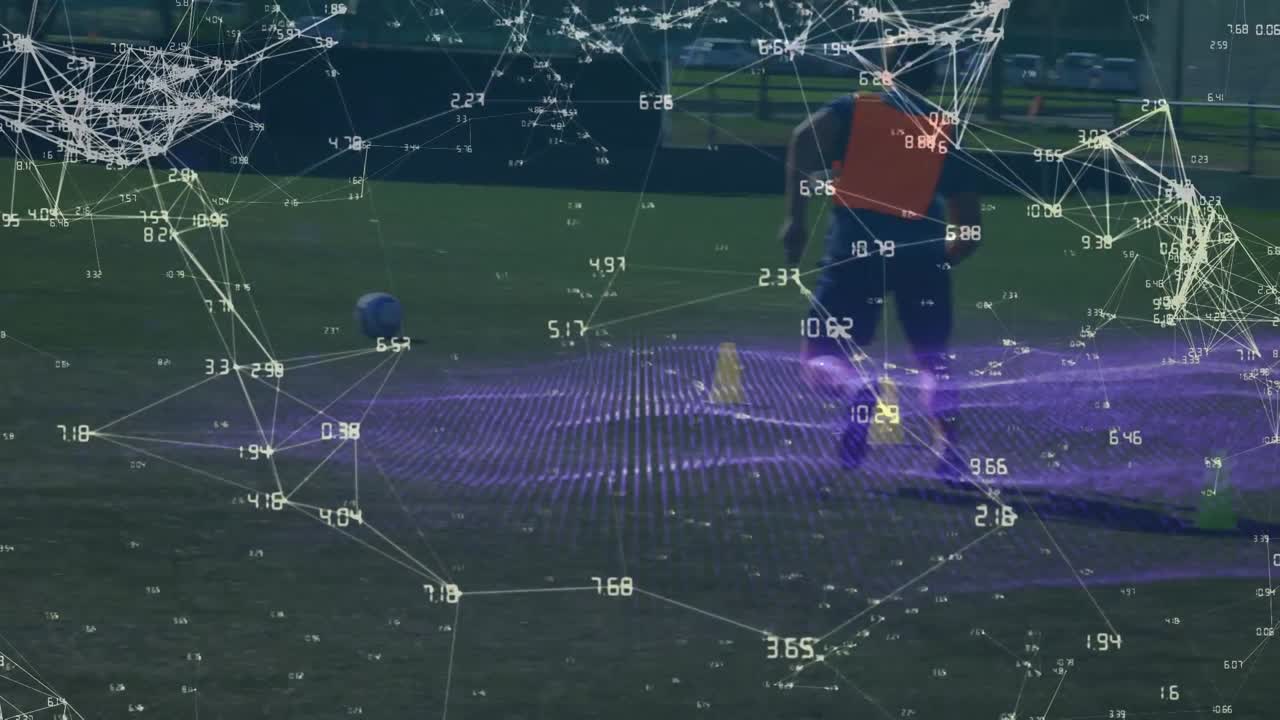다양한 남성 축구 선수들이 운동하는 데이터를 처리하는 애니메이션