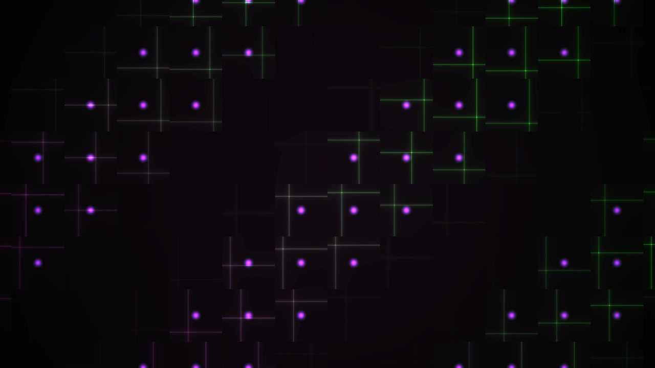 Abstract Digital Grid Background with Pulsing Purple and Green Light Points