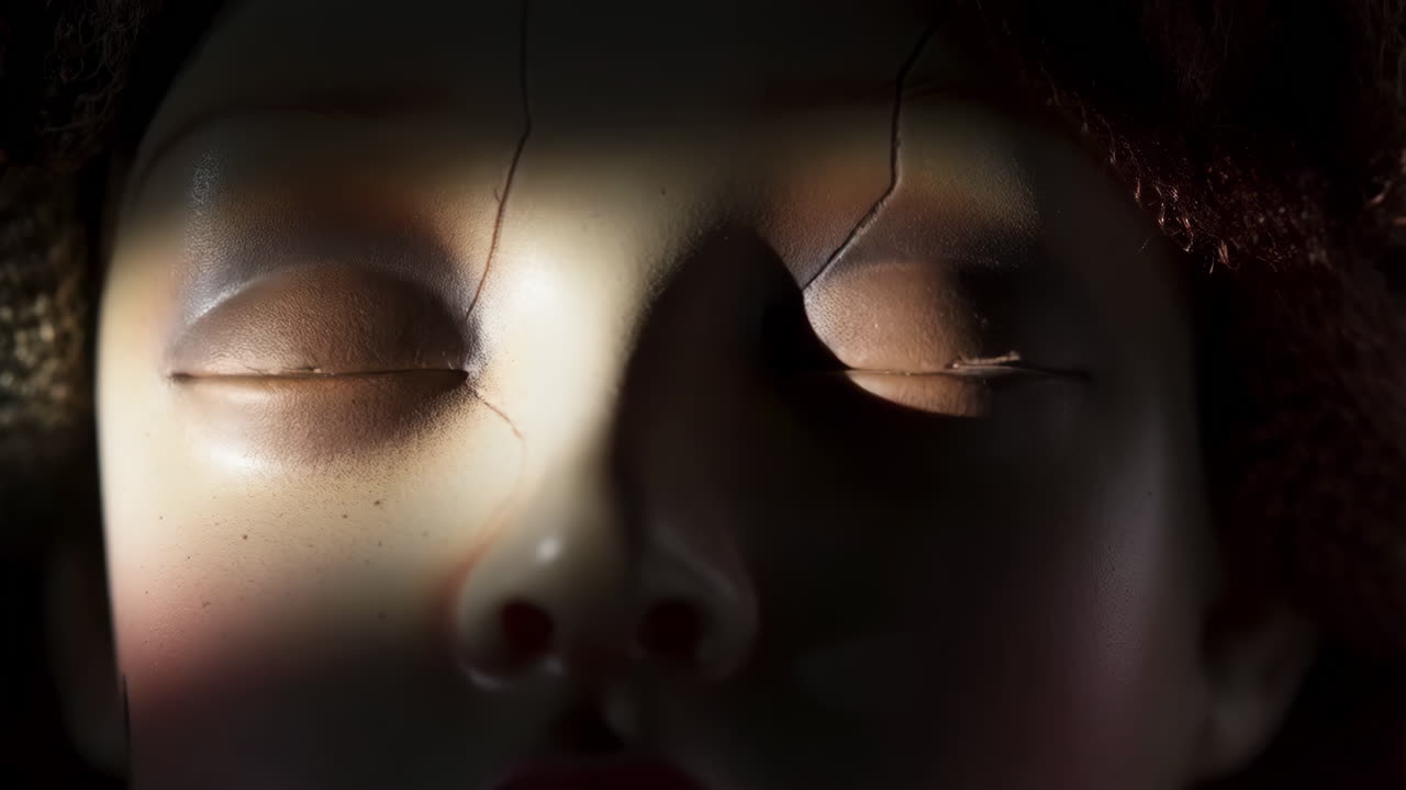 Creepy Broken Doll Face Close-Up