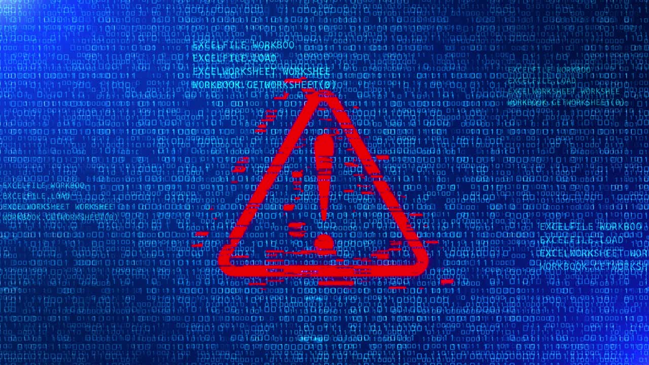 avvertimento errore segno di esclamazione fallito sistemi computer cyberpunk loop animazione.