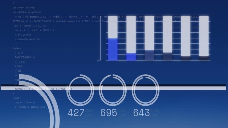 Animation of scope scanning and data processing on blue background
