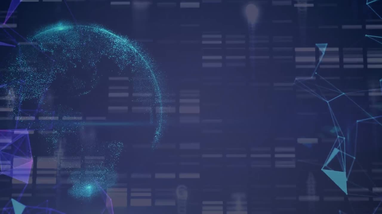 Animation of data processing over blue background