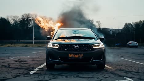 a car engulfed in flames