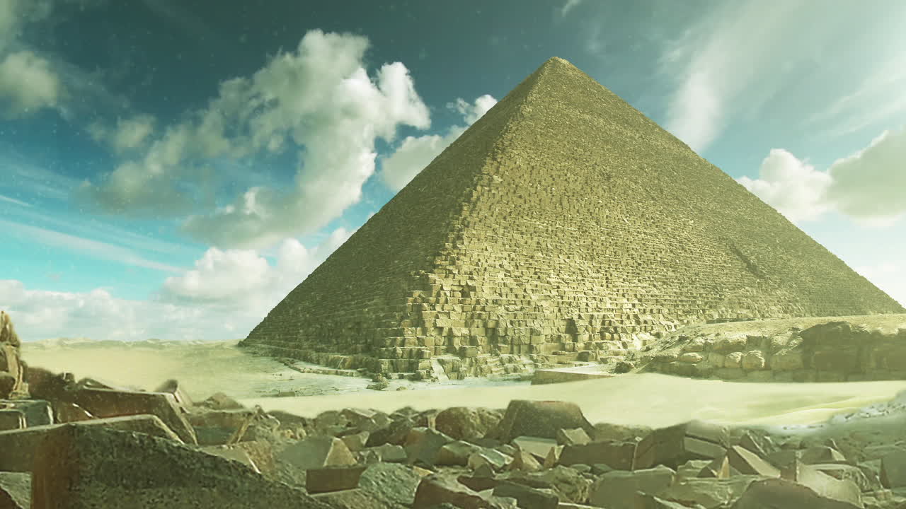 The great pyramids of Giza in the sand storm, Cairo, Egypt