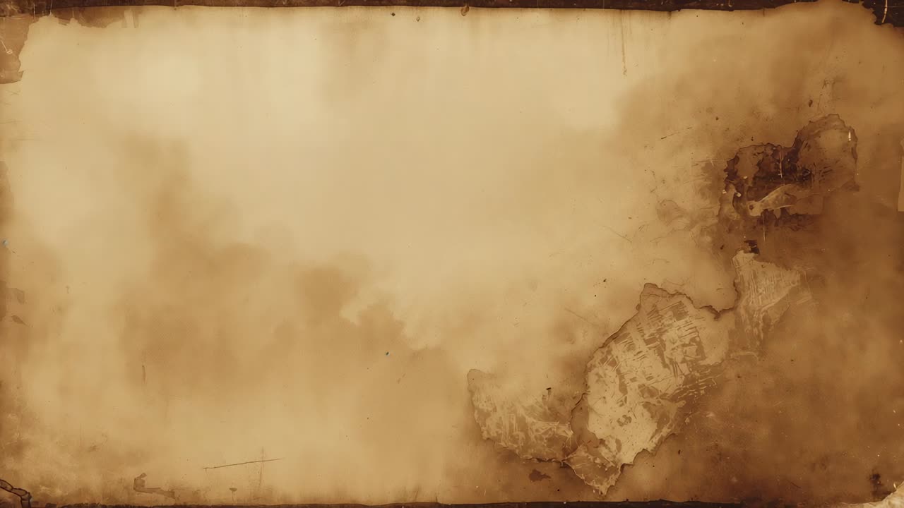 Playback starting parchment showing sepia stains on plain backdrop, with torn lower-right corner