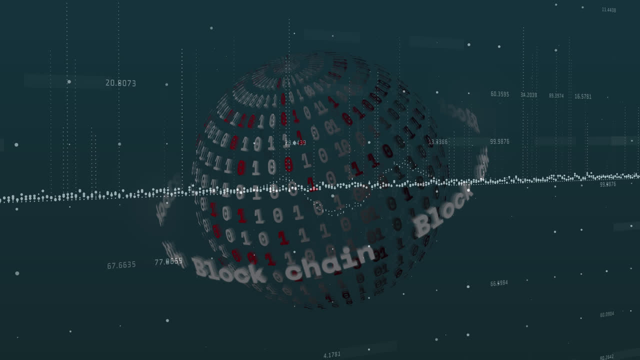 블록 체인 텍스트의 애니메이션 및 데이터 처리에 대한 이진 코딩 글로브