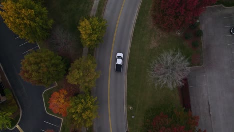 Drone-Top-View-of-Pickup-Truck-Driving-on-Road