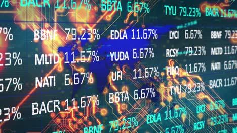 Animation-of-computer-circuit-board-with-financial-data-processing