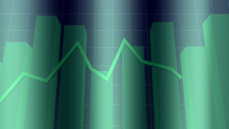 Animation of green bar graph with fluctuating line chart on grid background