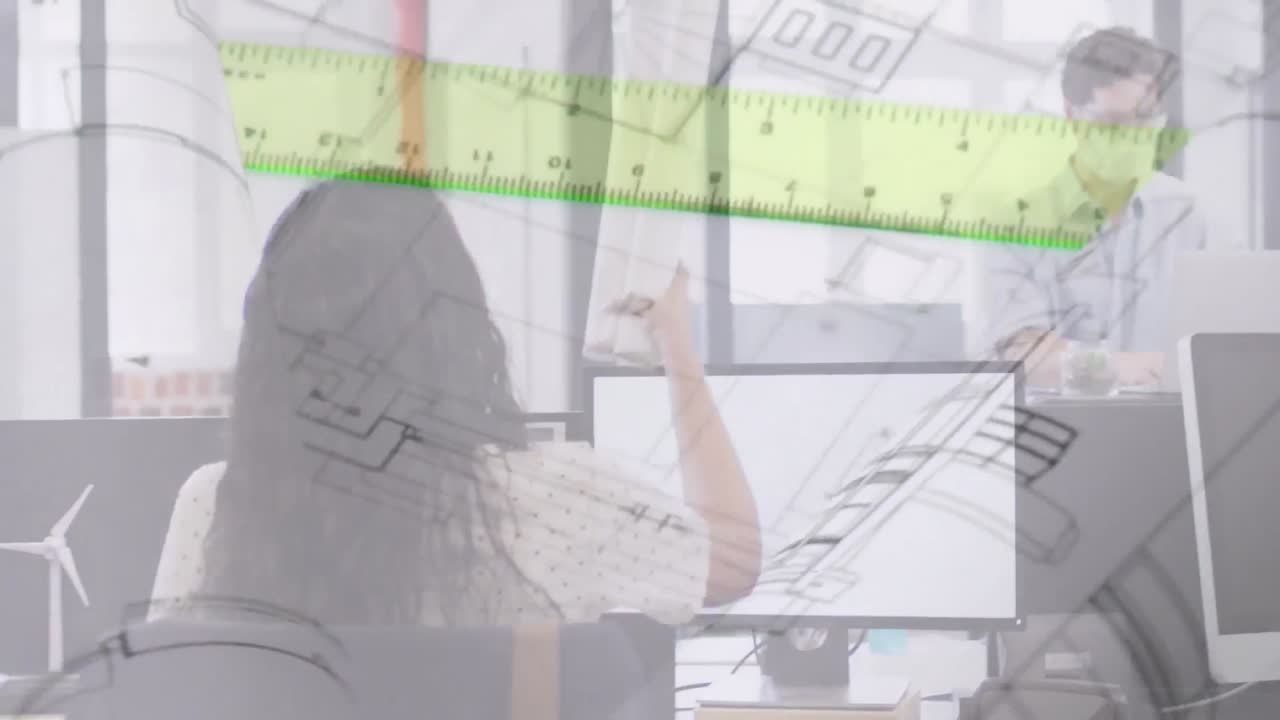 얼굴 마스크를 착용 한 사업가 들 을 지배 하는 계획 과 통치자 의 애니메이션