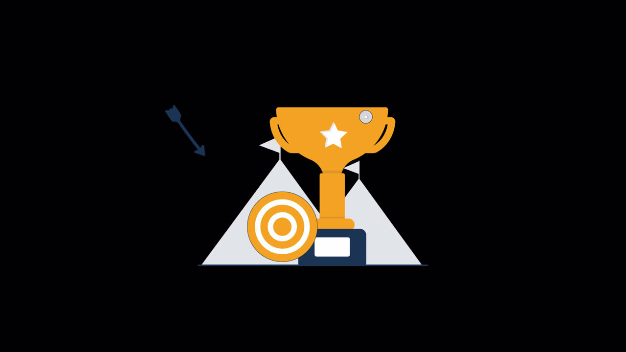 Golden Trophy and Target with Arrow Animated Illustration