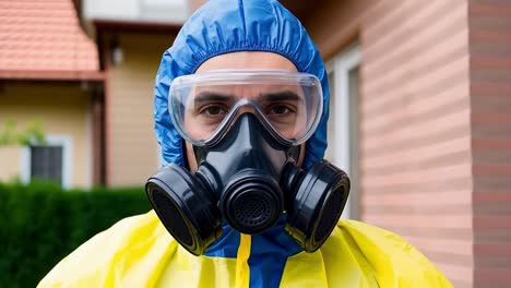 un hombre con una máscara de gas y equipo de protección