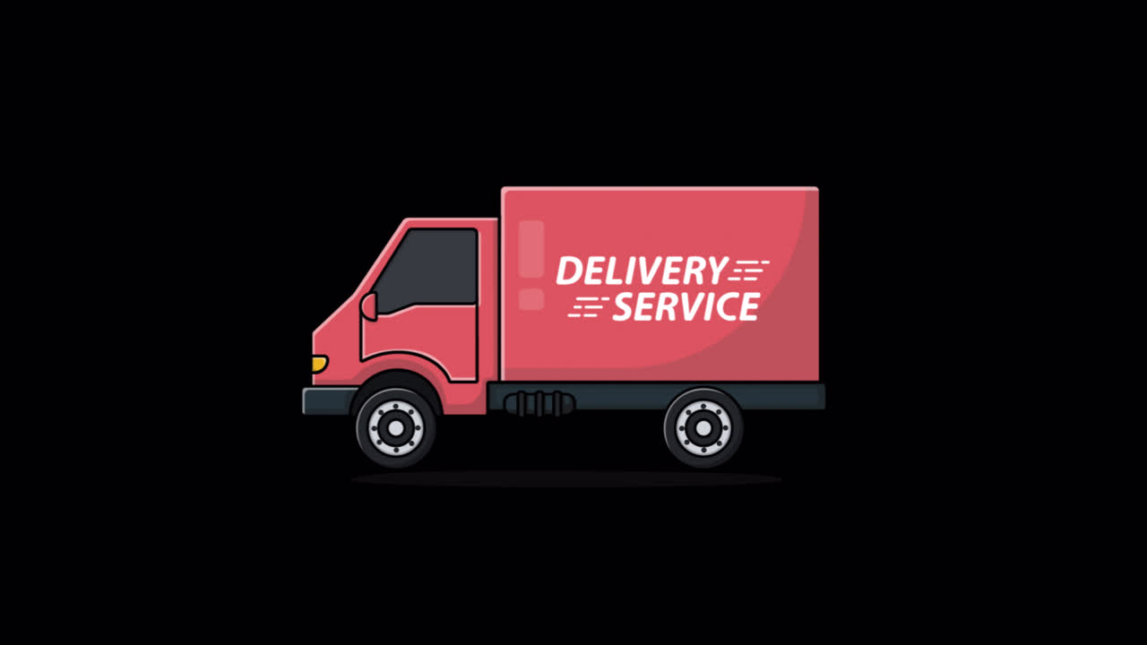 Camion animato rosso per le consegne su sfondo nero
