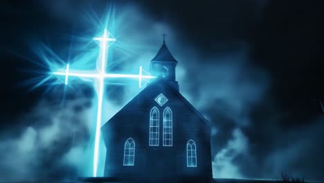 church with glowing cross