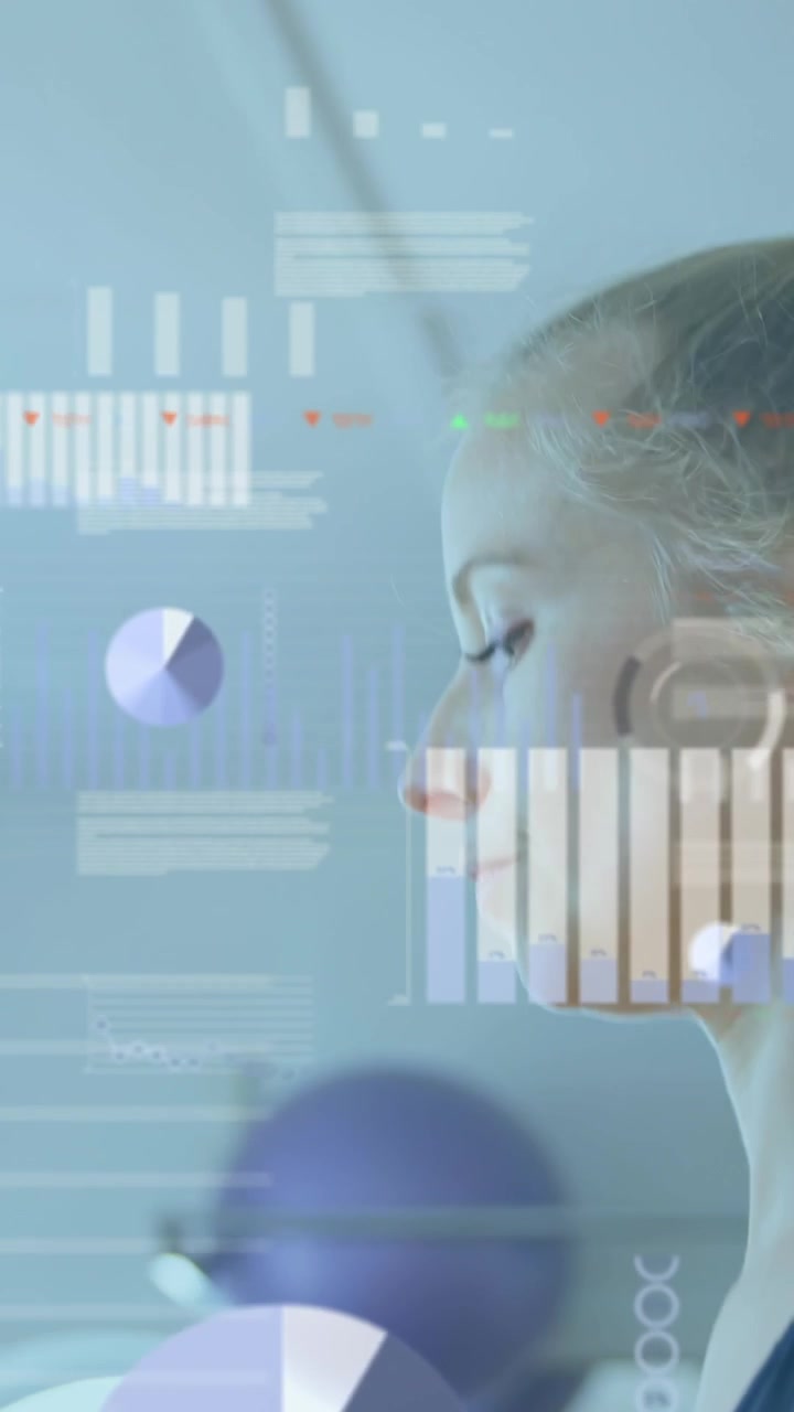 Animation of data processing over caucasian woman skupping rope at gym