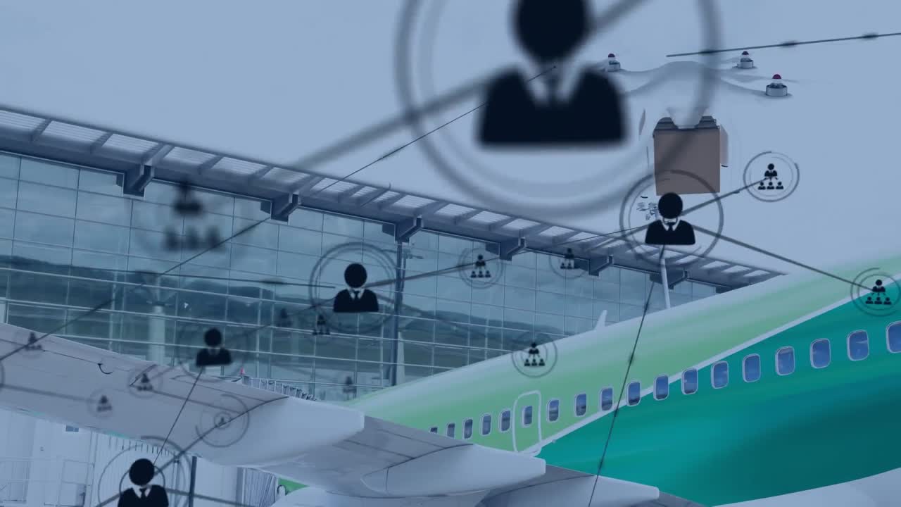 패키지를 운반하는 드론을 통해 아이콘으로 연결된 네트워크의 애니메이션