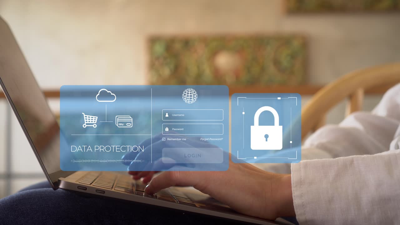 mujer que trabaja en la oficina y hace pagos en línea con billetera digital y inicio de sesión seguro, protección de datos de seguridad, vpn, red privada virtual, seguridad cibernética de internet, protección contra delitos cibernéticos