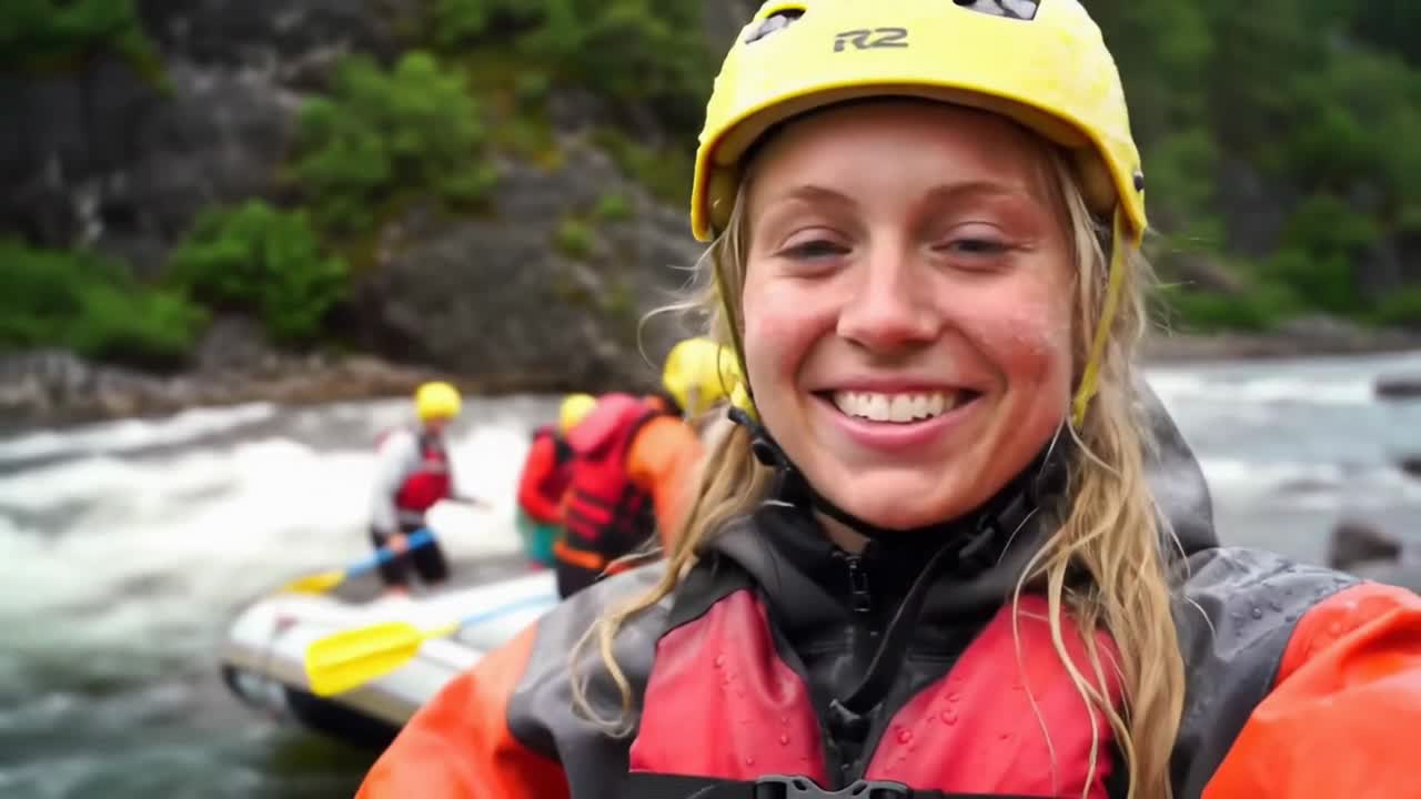 Donna in un'avventura di rafting.