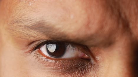 close-up of a person's eye and eyebrow