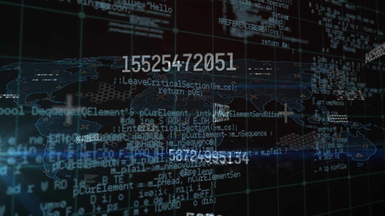 Animation of numbers and data processing over grid