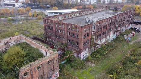 the great northern warehouse derelict buildings nottingham city uk ,drone aerial pan footage