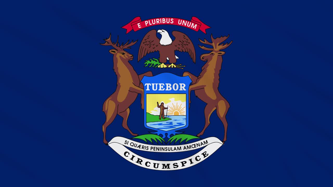 미시간 발이 바람에 날아다니고, 배경으로 루프