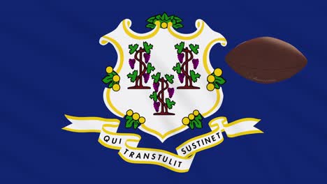 connecticut flag waving and american football ball rotates, loop